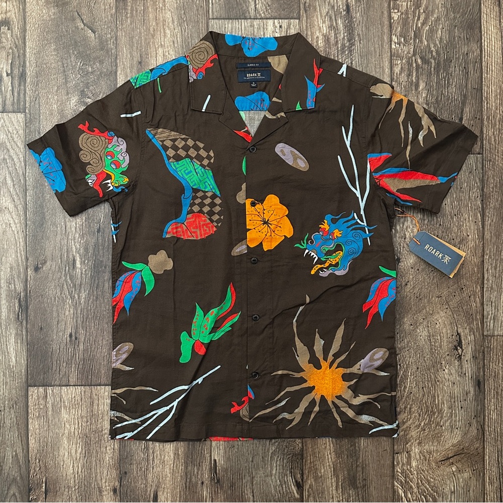 Roark The Artifacts Of Adventure Dragon Cotton Blend Shirt Men’s Sz S Brown